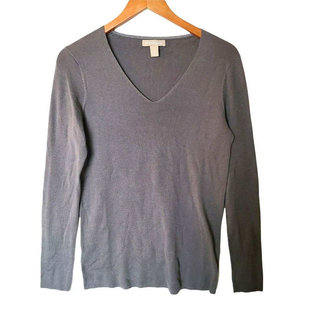 Banana Republic Luxe Gray V-Neck Sweater‎ Gray Cotton Wool Blend L Large